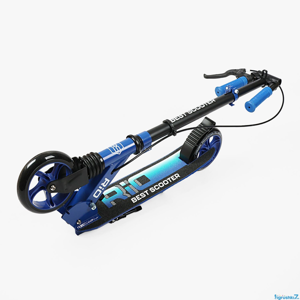 Самокат двухколесный Best Scooter Rio с ручным тормозом, колеса PU 145 мм, складной, синий R-31420 фото