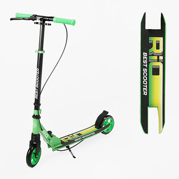 Самокат двоколісний Best Scooter Rio з ручним гальмом, колеса PU 145 мм, складний, зелений R-15800 фото